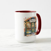 Cozy Autumn Book Café Mug — Open Book & Lantern (Devant droit)