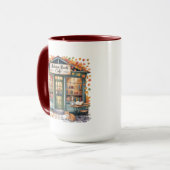 Cozy Autumn Book Café Mug — Open Book & Lantern (Devant gauche)