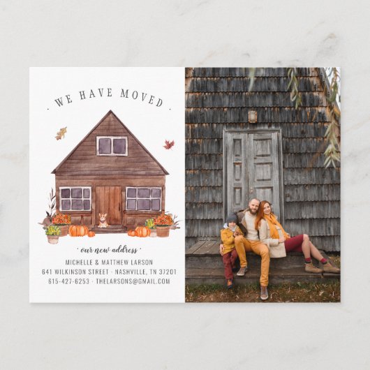 Cozy Autumn Cabin | Verplaatsingsaankondiging Briefkaart (Voorkant)