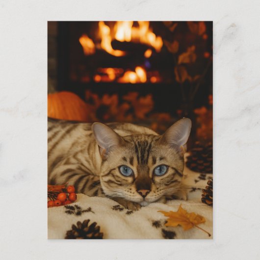Cozy Autumn Cat Fireplace Warm Fall Postcard Briefkaart (Voorkant)