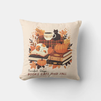 Cozy Autumn Cats & Books Throw Pillow – Fall Decor Kussen
