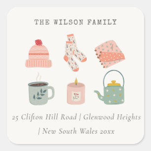 Cozy Autumn Essential Blush Thanksgiving Address Vierkante Sticker