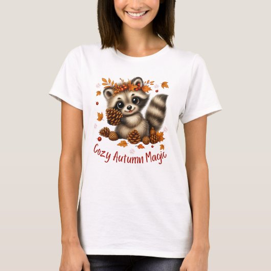 Cozy Autumn Magic Racoon T-shirt (Voorkant)