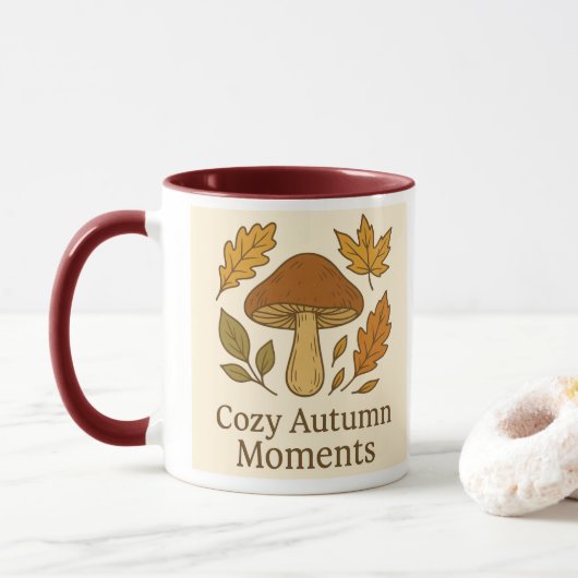 Cozy Autumn Moments Mug | Mushroom & Fall Leaves D (Avec donut)
