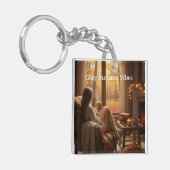 Cozy Autumn Vibes | Personalized Fall Cabin Window Sleutelhanger (Voorkant Links)