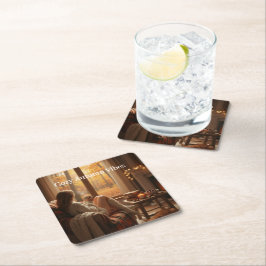 Cozy Autumn Vibes | Personalized Fall Cabin Window Vierkante Kartonnen Onderzetter