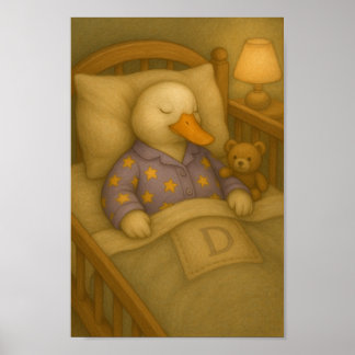 Cozy Bedtime Duck & Teddy Bear Nursery Wall Art  Poster