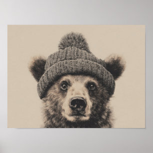 Cozy Beer in Mutse - Schattig Winterdier Poster