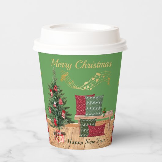 Cozy Bench Merry Christmas Paper cup Papieren Bekers (Voorkant)