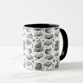 Cozy Black and White Cat on Books Pattern Mug (Devant droit)