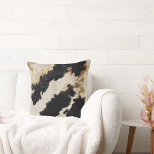 Cozy Black Cream Gold Southwest Koeienhuid Kussen