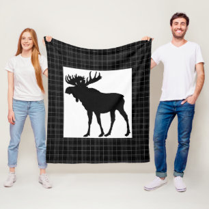 Cozy Black Pset Moose Design Fleece Blanket