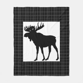 Cozy Black Pset Moose Design Fleece Blanket Deken