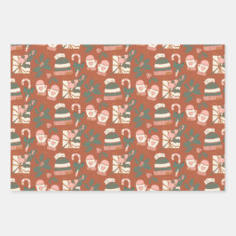 Cozy Boho Pink, Green & Clay Holiday Inpakpapier Vel