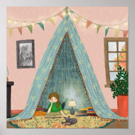 Cozy Book Nook Camp-In Caturday Poster