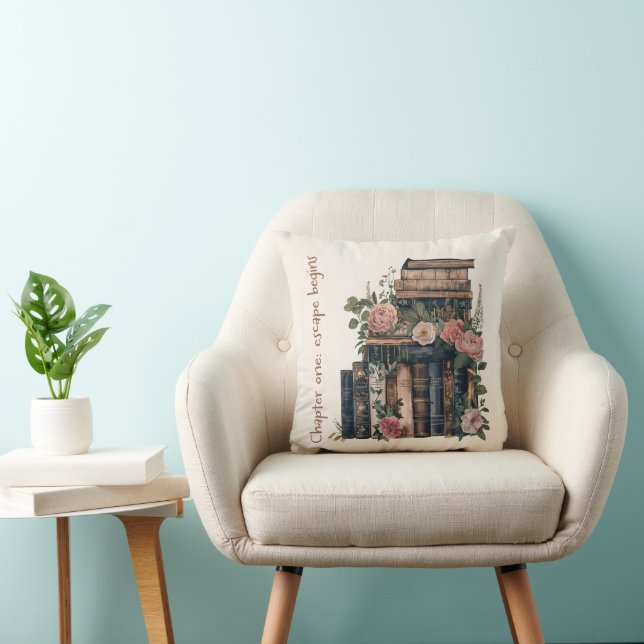 Cozy Book Stack & Soft Floral Accent for Book Love Kussen (Stoel)
