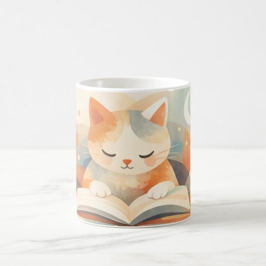 Cozy Bookish Cat Abstract Coffee Mug – Soft Pastel (Centre)