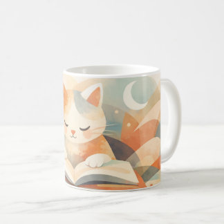 Cozy Bookish Cat Abstract Coffee Mug – Soft Pastel Koffiemok