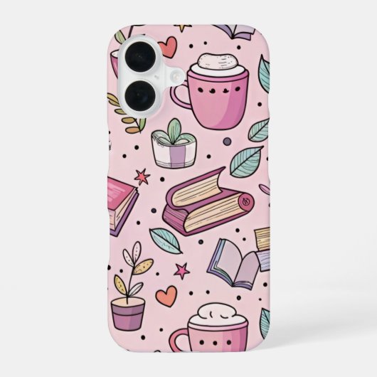 Cozy Bookworm Coffee iPhone Case Reading Lover  16 Hoesje (Achterkant)