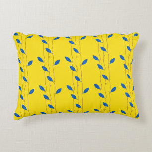Cozy Bright Yellow Blue Leaves Cotton Accent Kussen