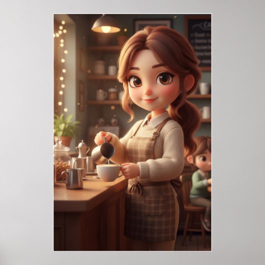 Cozy Café Girl – Warm Coffee Poster Art (Devant)