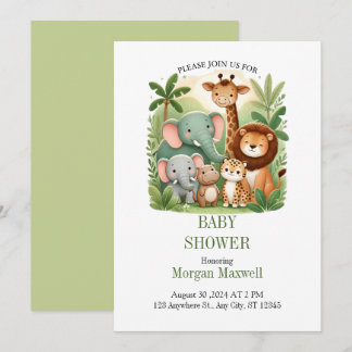 Cozy Cartoon Safari Animals Baby shower Uitnodigin Kaart