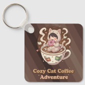 Cozy Cat Coffee Adventure Art Sleutelhanger (Voorkant)