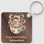 Cozy Cat Coffee Adventure Art Sleutelhanger (Achterkant)