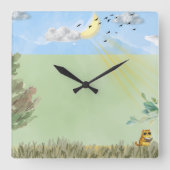 Cozy Cat Decor Wall Clock Vierkante Klok (Voorkant)