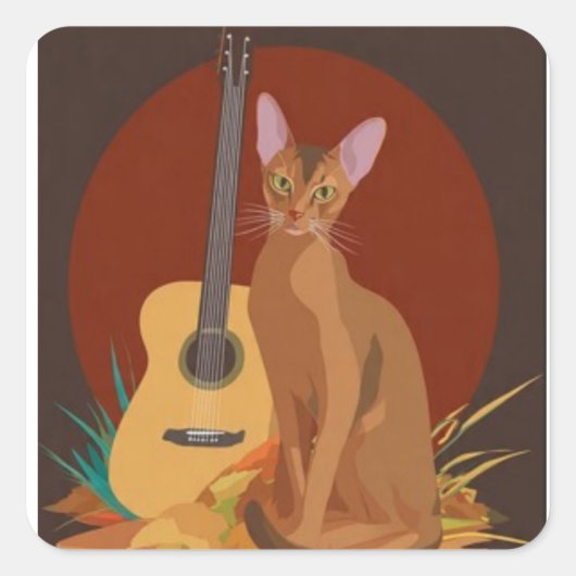 Cozy Cat & Guitar Sticker (Voorkant)