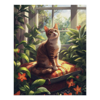 Cozy Cat in a Sunlit Garden – Cute Nature Cat Art Perfect Poster