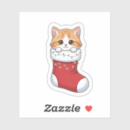 Cozy Cat in Christmas Stocking Cute Holiday Sticker