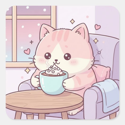 Cozy Cat Sticker – Cute Kawaii Pastel (Devant)