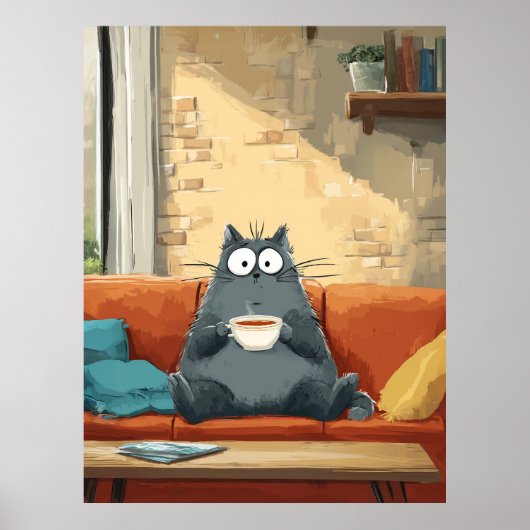 Cozy Cat with Coffee Poster (Voorkant)
