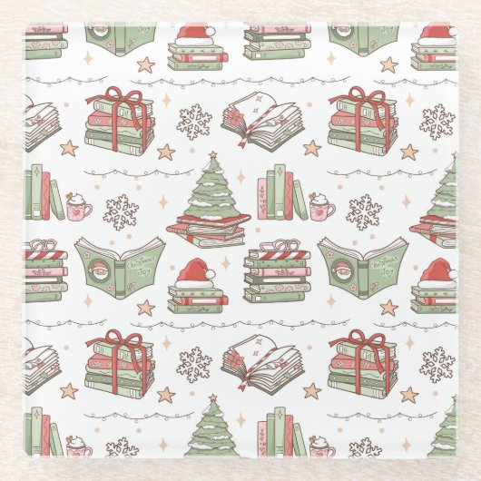 Cozy Christmas Book Lover  Glazen Onderzetter (Voorkant)