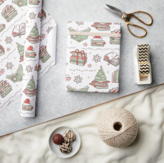 Cozy Christmas Book Lover Wrapping Paper Cadeaupapier