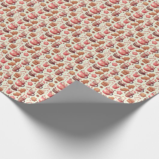 Cozy Christmas Cocoa and Gingerbread Pattern Cadeaupapier (Hoek)