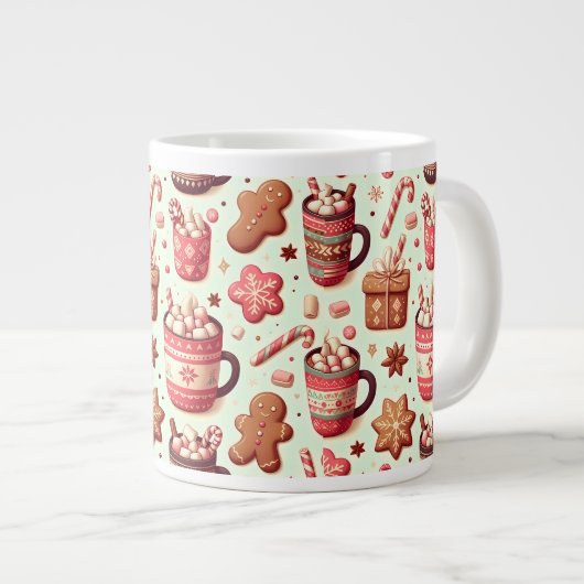Cozy Christmas Cocoa and Gingerbread Pattern Extra Grote Beker (Voorkant rechts)