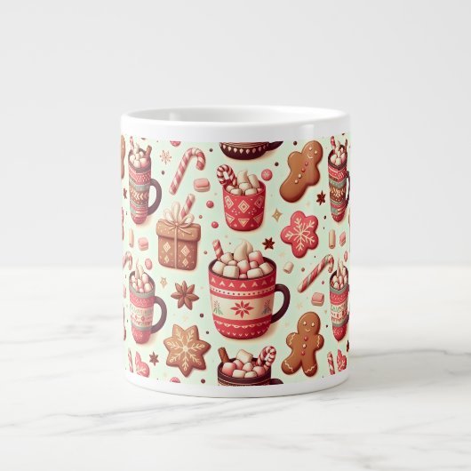 Cozy Christmas Cocoa and Gingerbread Pattern Extra Grote Beker (Voorkant)