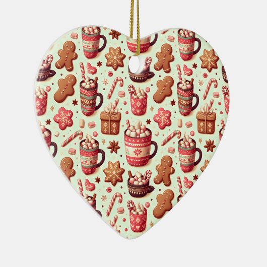 Cozy Christmas Cocoa and Gingerbread Pattern Keramisch Ornament (Rechts)