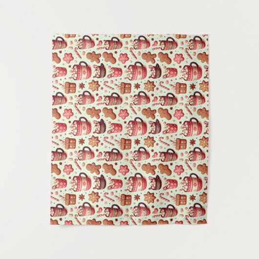 Cozy Christmas Cocoa and Gingerbread Pattern Wandkleed (Voorkant)