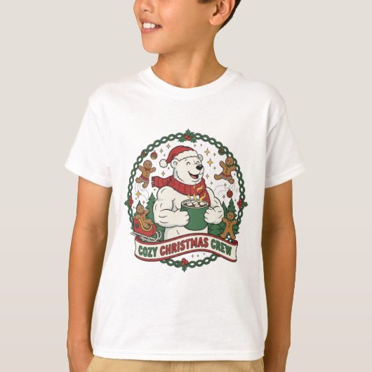 Cozy Christmas Crew – Cute Polar Bear & Gingerbrea T-shirt (Voorkant)