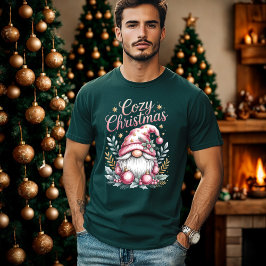 Cozy Christmas Cute Pink Gnome T-shirt