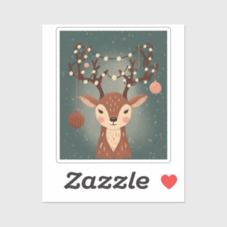 Cozy Christmas Deer with Ornaments and Lights Sticker