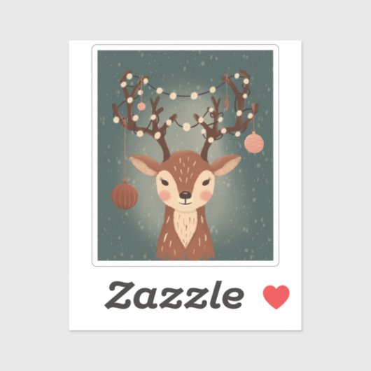 Cozy Christmas Deer with Ornaments and Lights Sticker (Vel)