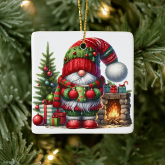 Cozy Christmas Gnome Art – Festive Holiday Keramisch Ornament