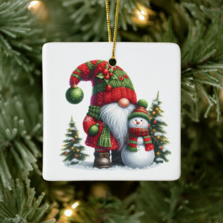 Cozy Christmas Gnome Art – Festive Holiday Keramisch Ornament