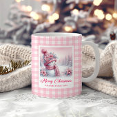Cozy Christmas Mug Pink Snowman Winter Forest Kids Koffiemok