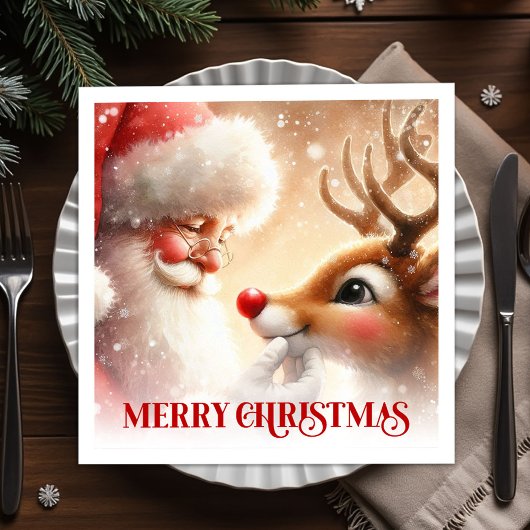 Cozy Christmas Napkins Cute Santa Claus Rudolph Servet