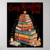 Cozy Christmas Reading Tree Cat Candle Stack Booki Poster (Voorkant)